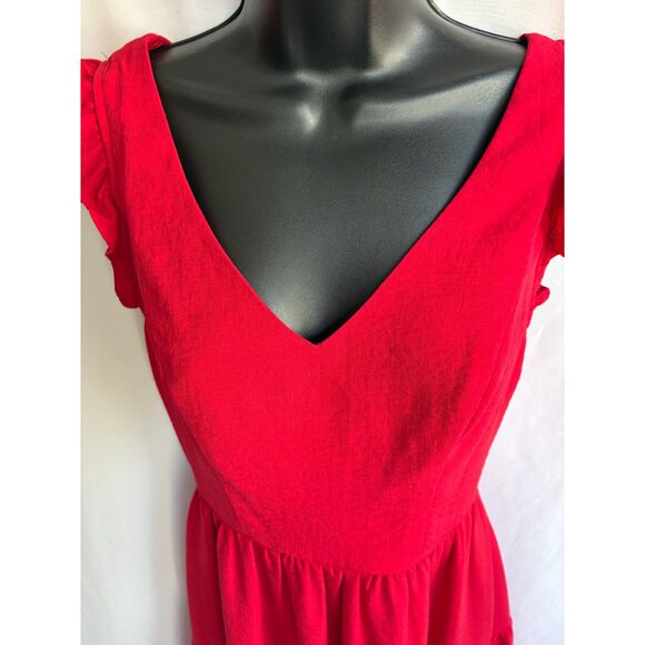 City Studio Red Ruffles Tiered Dress V Neck Size S Date Romantic Feminine Girly - Picture 2 of 10